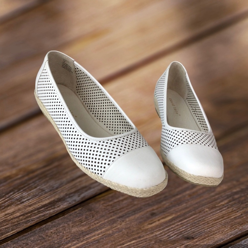 David Tate White Leather Flats